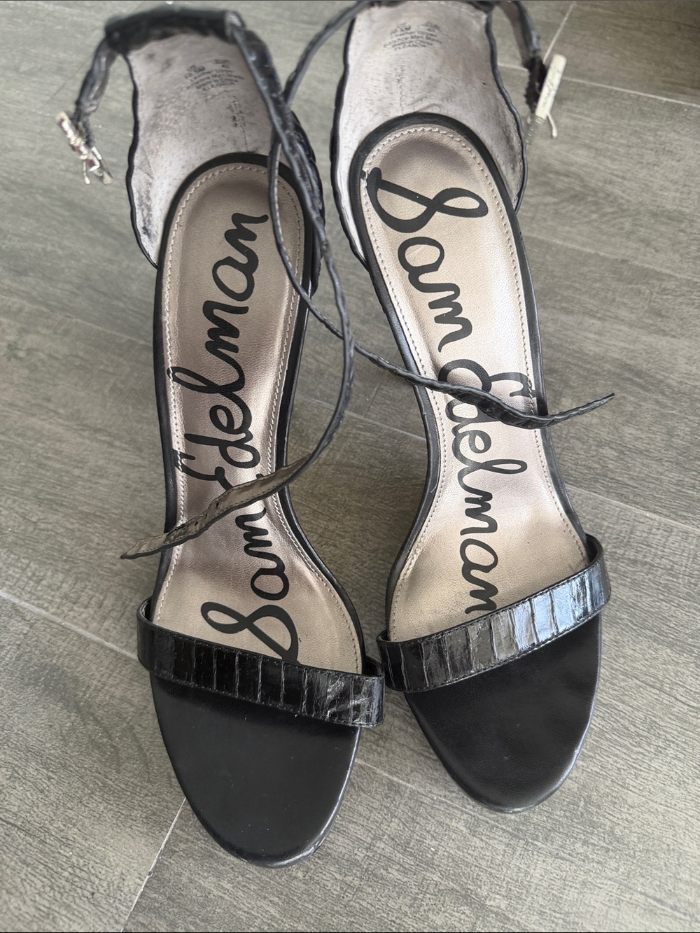 Sam Edelman Black Leather Ankle-Tie Heels